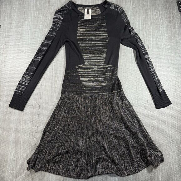 BCBGMaxAzria Jennings Sweater Knit Dress Medium L/S  Black/Metallic Thread - Picture 2 of 7